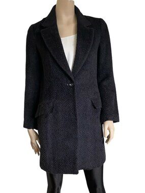 DIA Luxury Suri Alpaca Wool Shimmer Mid Length Coat Jacket Charcoal Black Small